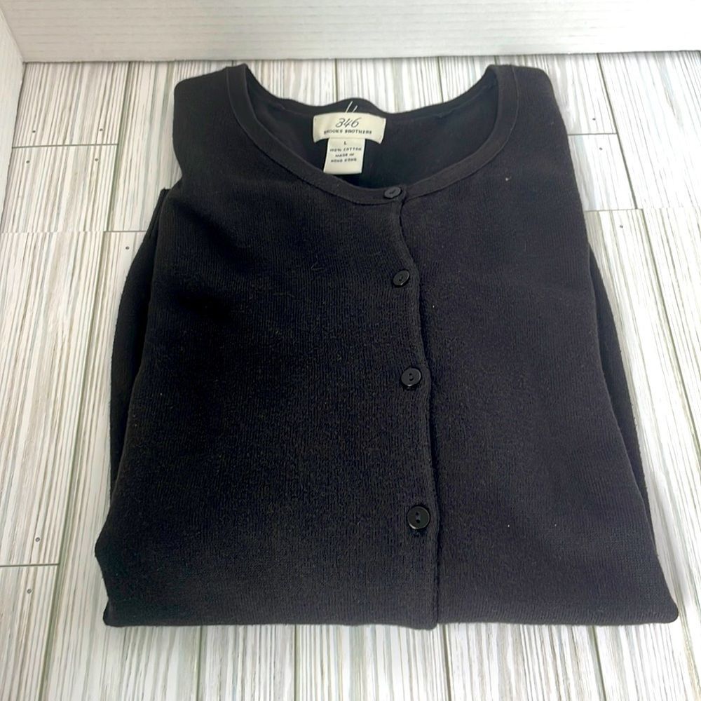 Brooks Brothers black cotton 3/4 sleeve cardigan